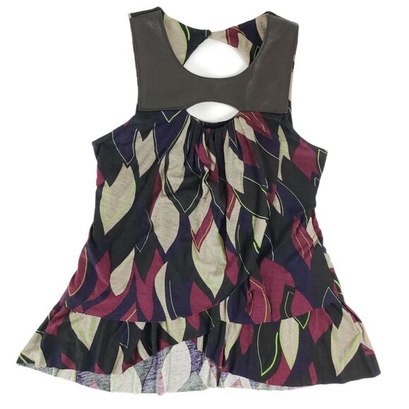 AKIKO Multicolor Sleeveless Size M Layer Blouse Top Leather Trim Open Back Tank - Picture 10 of 10